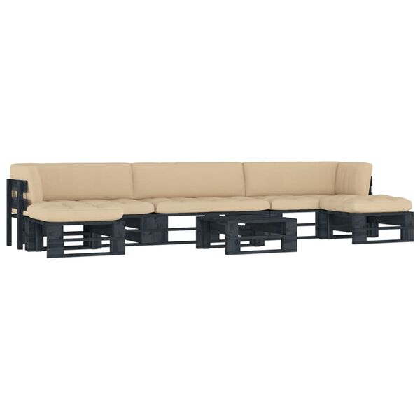 vidaXL 6 r&eacute;szes fekete impregn&aacute;lt fenyőfa raklapgarnit&uacute;ra p&aacute;rn&aacute;kkal