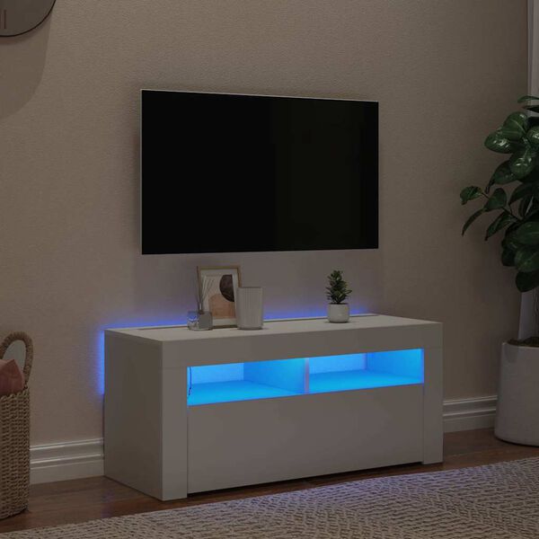 vidaXL feh&eacute;r TV-szekr&eacute;ny LED-l&aacute;mp&aacute;kkal 90 x 35 x 40 cm