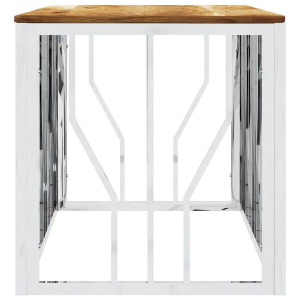 vidaXL ezüstszínű rozsdamentes acél és tömör akácfa dohányzóasztal