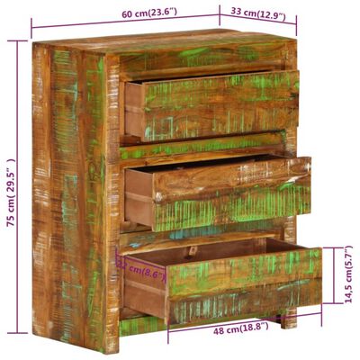 vidaXL többszínű tömör újrahasznosított fa fiókos szekrény 60x33x75 cm