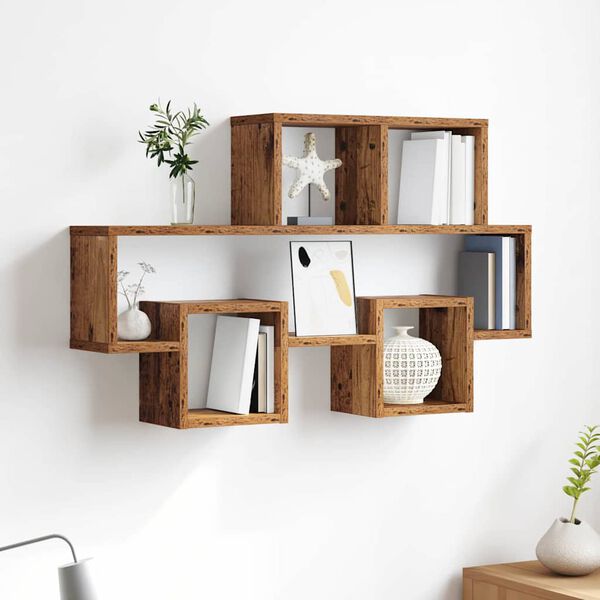 vidaXL Falpolc polcokkal t&aacute;rol&oacute;val R&eacute;gi fa 82 x 15 x 51 cm Faanyag