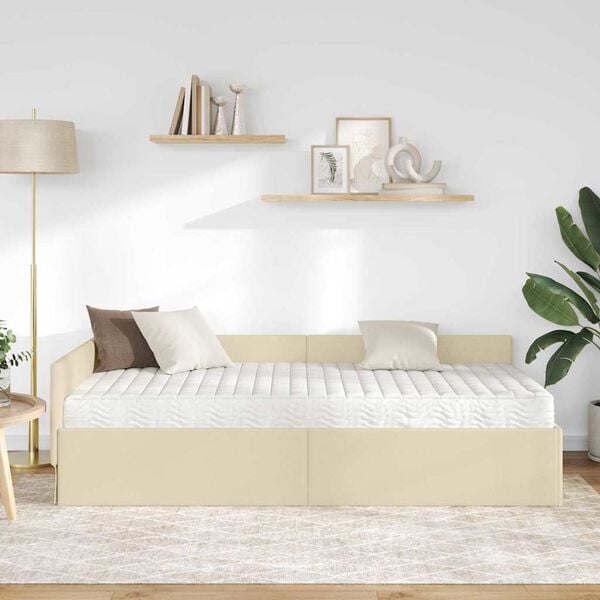 vidaXL Sarok &Aacute;gykeret Matraccal Egy&eacute;b fejt&aacute;ml&aacute;val 2 pcs Kr&eacute;m sz&ouml;vet