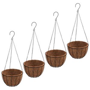 vidaXL 4 db fekete ac&eacute;l f&uuml;ggő n&ouml;v&eacute;nytart&oacute; k&oacute;kusz b&eacute;l&eacute;ssel &Oslash; 30 x 52 cm