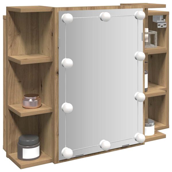 vidaXL k&eacute;zműves t&ouml;lgy t&uuml;kr&ouml;s szekr&eacute;ny LED-ekkel 70 x 16,5 x 60 cm