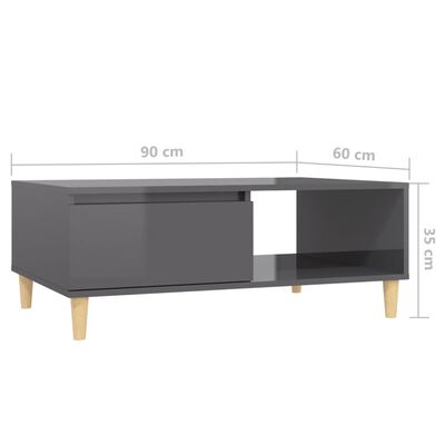 vidaXL magasfényű szürke forgácslap dohányzóasztal 90 x 60 x 35 cm