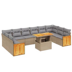 vidaXL 11 r&eacute;szes b&eacute;zs polyrattan kerti &uuml;lőgarnit&uacute;ra p&aacute;rn&aacute;kkal