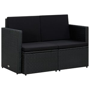 vidaXL fekete k&eacute;tszem&eacute;lyes polyrattan kerti kanap&eacute; p&aacute;rn&aacute;kkal