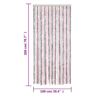 vidaXL ezüstszürke és rózsaszín zsenília rovarfüggöny 100 x 200 cm