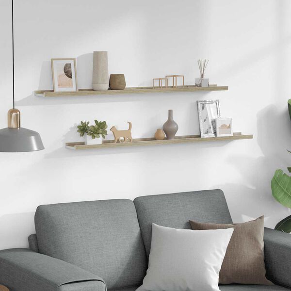 vidaXL 2 db feh&eacute;r &eacute;s sonoma t&ouml;lgy sz&iacute;nű fali polc 100 x 9 x 3 cm