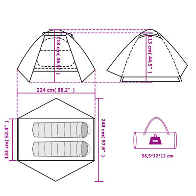 vidaXL 2 személyes zöld vízálló kupola kempingsátor