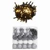 vidaXL 120 r&eacute;szes feh&eacute;r-sz&uuml;rke kar&aacute;csonyi g&ouml;mbszett cs&uacute;ccsal + 300 LED