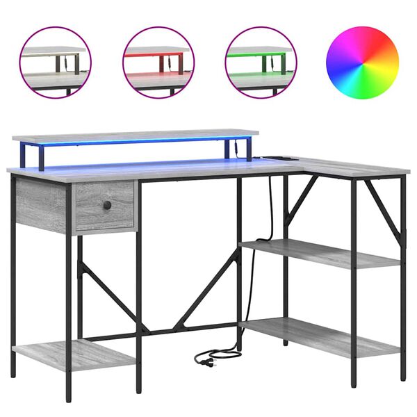 vidaXL Asztal fi&oacute;kkal Sz&uuml;rke Sonoma 120 x 79 x 86,5 cm Faanyag