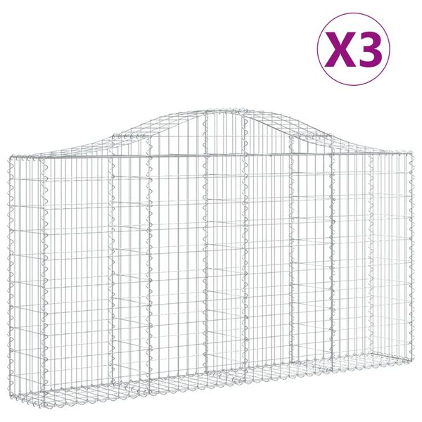 vidaXL 3 db íves horganyzott vas gabion kosár 200x30x100/120 cm