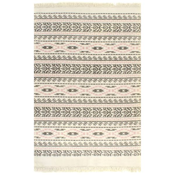 vidaXL szürke/rózsaszín mintás kilim pamutszőnyeg 160 x 230 cm