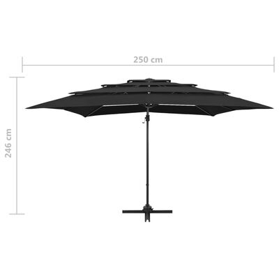 vidaXL 4 szintes fekete napernyő alumíniumrúddal 250 x 250 cm