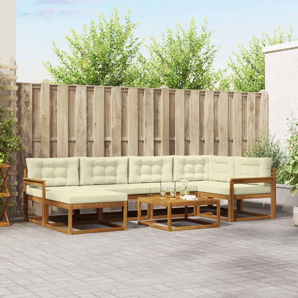 vidaXL K&uuml;lt&eacute;ri kanap&eacute; szett p&aacute;rn&aacute;val 7 pcs Term&eacute;szetes &eacute;s kr&eacute;msz&iacute;nű