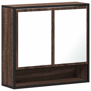 vidaXL barna t&ouml;lgy szerelt fa t&uuml;kr&ouml;s f&uuml;rdőszobaszekr&eacute;ny 65x20x60 cm
