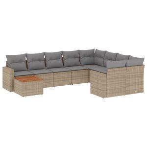 vidaXL 10 r&eacute;szes b&eacute;zs polyrattan kerti &uuml;lőgarnit&uacute;ra p&aacute;rn&aacute;val
