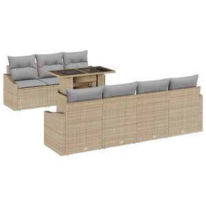 vidaXL Kerti Kanap&eacute; Szett p&aacute;rn&aacute;val t&aacute;rol&oacute;val 8 pcs B&eacute;zs polirattan