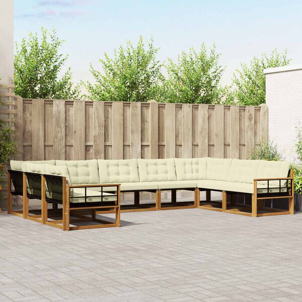 vidaXL K&uuml;lt&eacute;ri kanap&eacute; szett p&aacute;rn&aacute;val 9 pcs Term&eacute;szetes &eacute;s kr&eacute;msz&iacute;nű