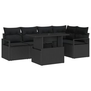 vidaXL Kerti Kanap&eacute; Szett p&aacute;rn&aacute;val 6 pcs Fekete polirattan