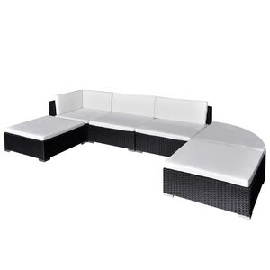 vidaXL 6 r&eacute;szes fekete polyrattan kerti &uuml;lőgarnit&uacute;ra p&aacute;rn&aacute;kkal