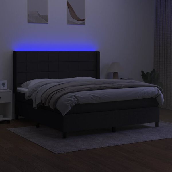 vidaXL fekete sz&ouml;vet rug&oacute;s &eacute;s LED-es &aacute;gy matraccal 160x200 cm