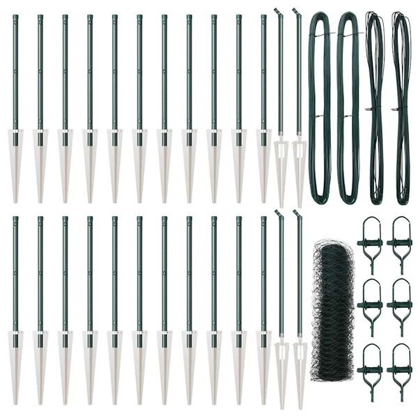 vidaXL Ker&iacute;t&eacute;s oszlopokkal Z&ouml;ld 0.4 x 50 m PVC-bevonatos ac&eacute;l