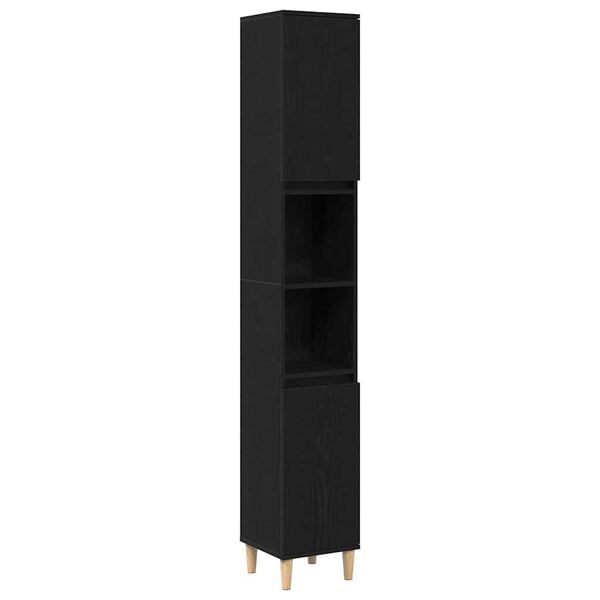 vidaXL F&uuml;rdőszoba Sz&eacute;k&eacute;ny Fekete t&ouml;lgy 30 x 30 x 190 cm Faanyag