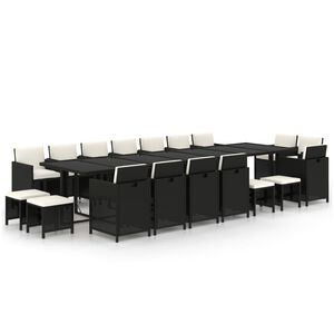 vidaXL 19 r&eacute;szes fekete polyrattan kerti &eacute;tkezőgarnit&uacute;ra p&aacute;rn&aacute;kkal