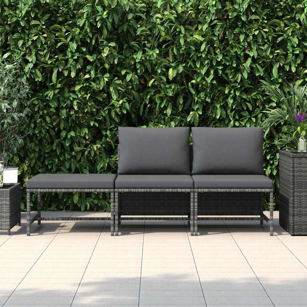 vidaXL 3 r&eacute;szes sz&uuml;rke polyrattan kerti &uuml;lőgarnit&uacute;ra p&aacute;rn&aacute;kkal