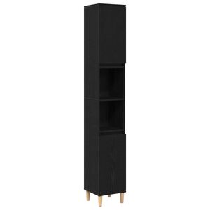 vidaXL F&uuml;rdőszoba Sz&eacute;k&eacute;ny Fekete t&ouml;lgy 30 x 30 x 190 cm Faanyag