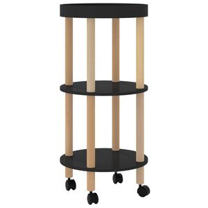 vidaXL 3 szintes fekete szerelt fa &eacute;s t&ouml;m&ouml;r fenyőfa kocsi 38x38x82 cm