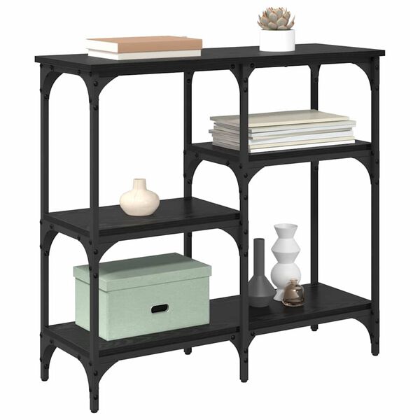 vidaXL Konzolasztal polcokkal Fekete t&ouml;lgy 80 x 29 x 75 cm Faanyag