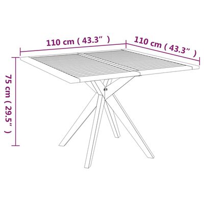 vidaXL tömör akácfa kerti asztal 110 x 110 x 75 cm