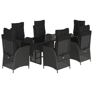 vidaXL 7 r&eacute;szes fekete polyrattan kerti &eacute;tkezőgarnit&uacute;ra p&aacute;rn&aacute;val