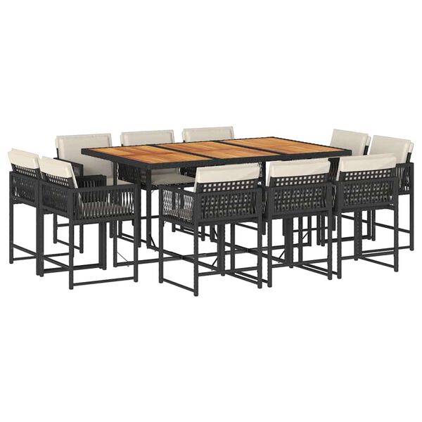 vidaXL 11 r&eacute;szes fekete polyrattan kerti &eacute;tkezőgarnit&uacute;ra p&aacute;rn&aacute;kkal