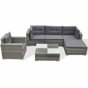 vidaXL 6-r&eacute;szes sz&uuml;rke polyrattan kerti b&uacute;torszett p&aacute;rn&aacute;kkal