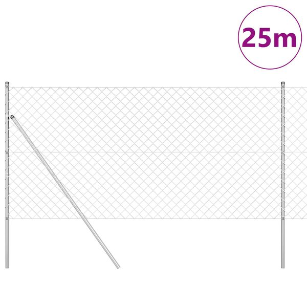 vidaXL Lánckerítés oszlopokkal Ezüst 1.2 x 25 m Acél