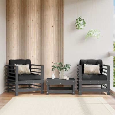 vidaXL 2 db szürke tömör fenyőfa kerti szék párnákkal