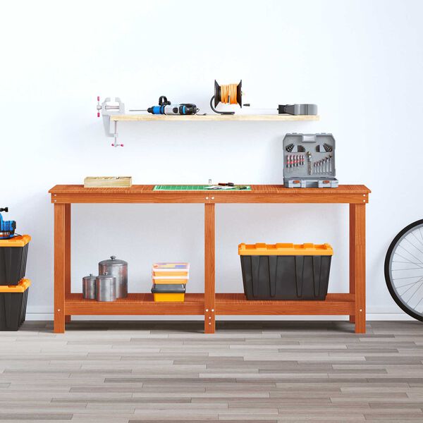 vidaXL Munkapad polcokkal Viaszbarna 180 x 50 x 80 cm T&ouml;m&ouml;r fenyő