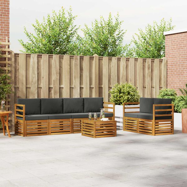 vidaXL K&uuml;lt&eacute;ri kanap&eacute; szett 7 pcs Term&eacute;szetes &eacute;s antracit T&ouml;m&ouml;r Ak&aacute;cfa