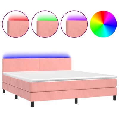 vidaXL rózsaszín bársony rugós és LED-es ágy matraccal 180x200 cm