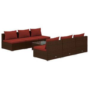 vidaXL 7 r&eacute;szes barna polyrattan kerti &uuml;lőgarnit&uacute;ra p&aacute;rn&aacute;kkal