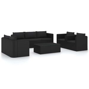 vidaXL 9 r&eacute;szes fekete polyrattan kerti b&uacute;torszett p&aacute;rn&aacute;kkal