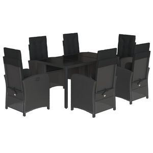 vidaXL 7 r&eacute;szes fekete polyrattan kerti &eacute;tkezőgarnit&uacute;ra p&aacute;rn&aacute;val
