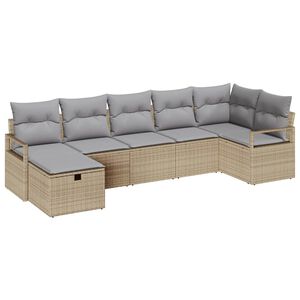 vidaXL Kanap&eacute; Szett 7 db Beige &eacute;s Vil&aacute;gossz&uuml;rke polirattan
