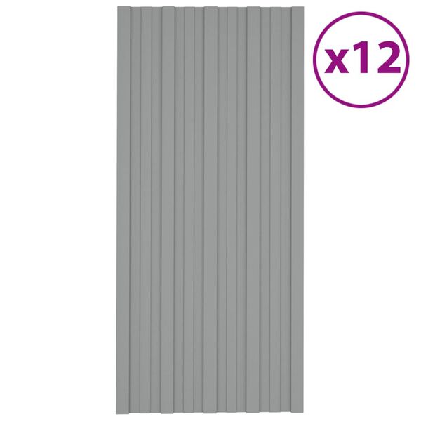 vidaXL 12 db szürke horganyzott acél tetőpanel 100 x 45 cm