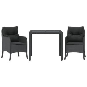 vidaXL 3 r&eacute;szes fekete polyrattan kerti &eacute;tkezőgarnit&uacute;ra p&aacute;rn&aacute;kkal