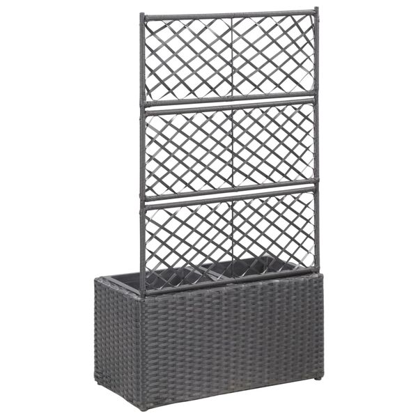 vidaXL fekete rácsos polyrattan magaságyás 2 kaspóval 58 x 30 x 107 cm